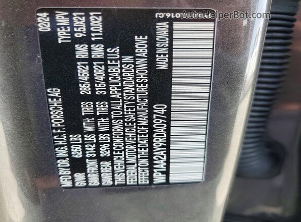 WP1AA2AY9RDA09740 2024 PORSCHE CAYENNE Gray Widok naklejki z numerem VIN