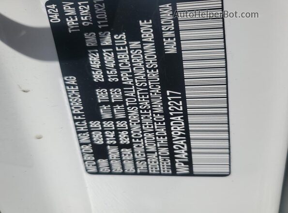 WP1AA2AY9RDA12217 2024 PORSCHE CAYENNE Белый Вид наклейки с VIN-кодом