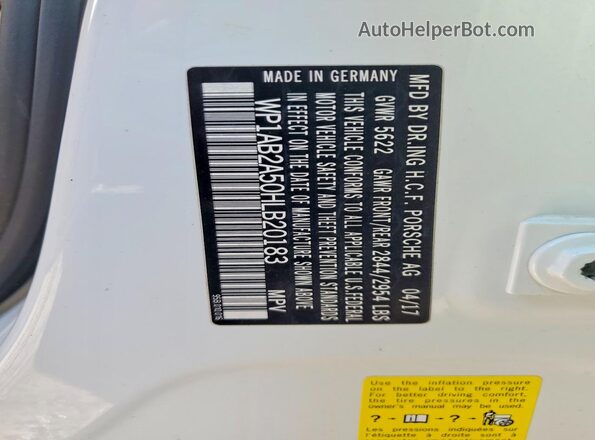 WP1AB2A50HLB20183 2017 PORSCHE MACAN Белый Вид наклейки с VIN-кодом