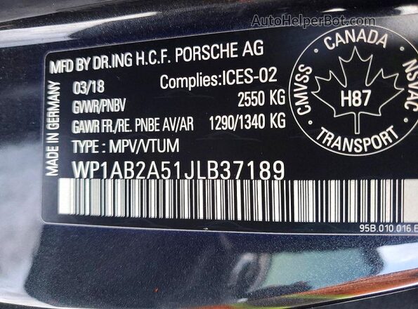 WP1AB2A51JLB37189 2018 PORSCHE MACAN Угольный Вид подкапотного пространства