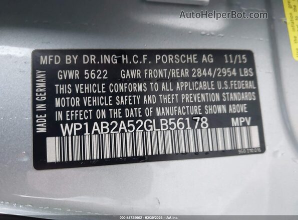 WP1AB2A52GLB56178 2016 PORSCHE MACAN Серебряный Вид подкапотного пространства