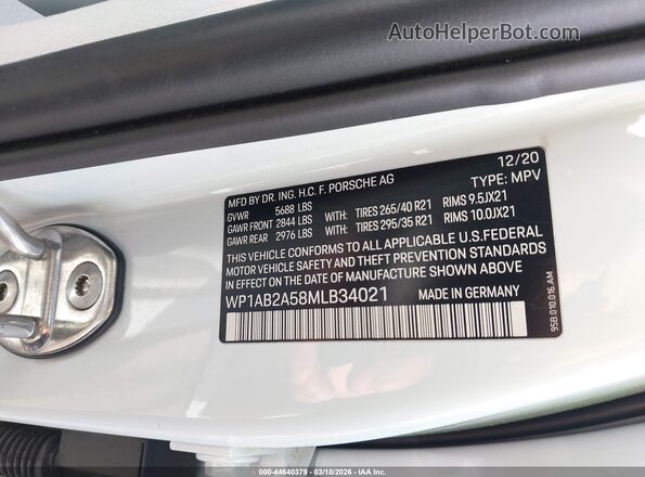 WP1AB2A58MLB34021 2021 PORSCHE MACAN Белый Вид подкапотного пространства