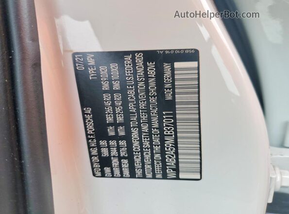 WP1AB2A59MLB37011 2021 PORSCHE MACAN Белый Вид наклейки с VIN-кодом