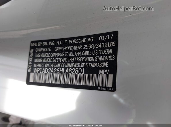 WP1AD2A26HLA82801 2017 PORSCHE CAYENNE White ძრავის განყოფილების ხედი