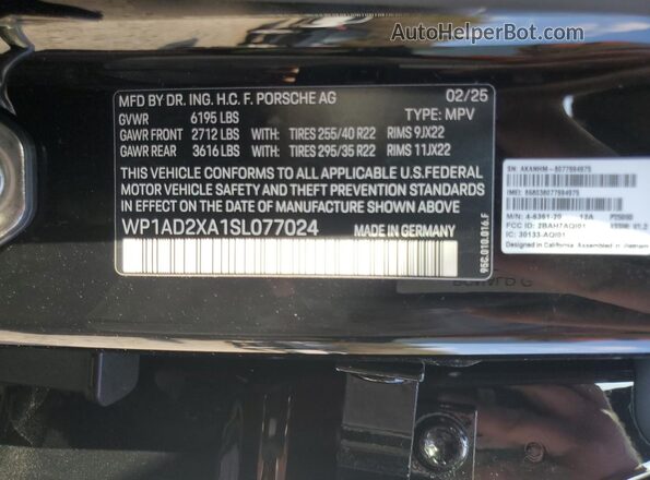 WP1AD2XA1SL077024 2025 PORSCHE MACAN Черный Вид наклейки с VIN-кодом