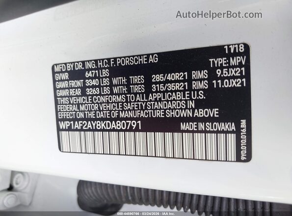 WP1AF2AY8KDA80791 2019 PORSCHE CAYENNE Белый Вид подкапотного пространства