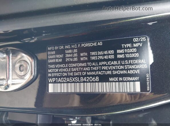 WP1AG2A5XSLB42068 2025 PORSCHE MACAN Серый Вид подкапотного пространства