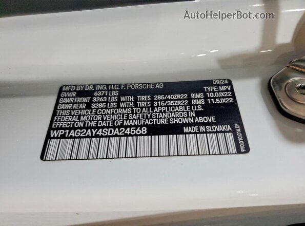 WP1AG2AY4SDA24568 2025 PORSCHE CAYENNE Белый Вид наклейки с VIN-кодом