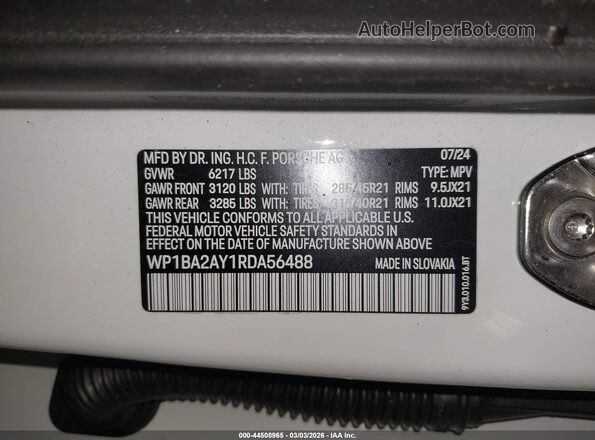 WP1BA2AY1RDA56488 2024 PORSCHE CAYENNE Белый Вид подкапотного пространства
