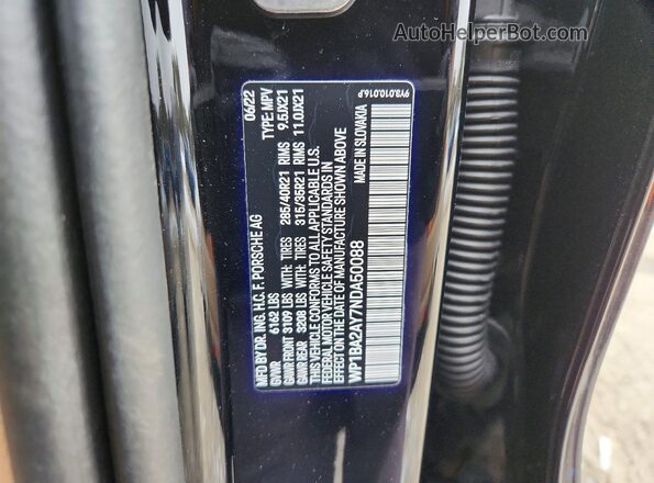 WP1BA2AY7NDA50088 2022 PORSCHE CAYENNE Черный Панорамный вид салона 360°