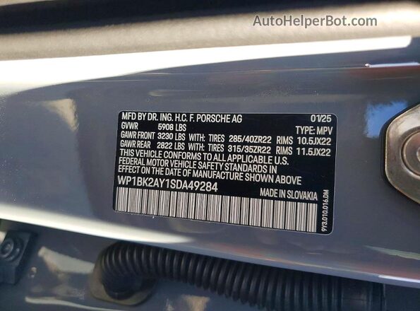 WP1BK2AY1SDA49284 2025 PORSCHE CAYENNE Серый Вид наклейки с VIN-кодом