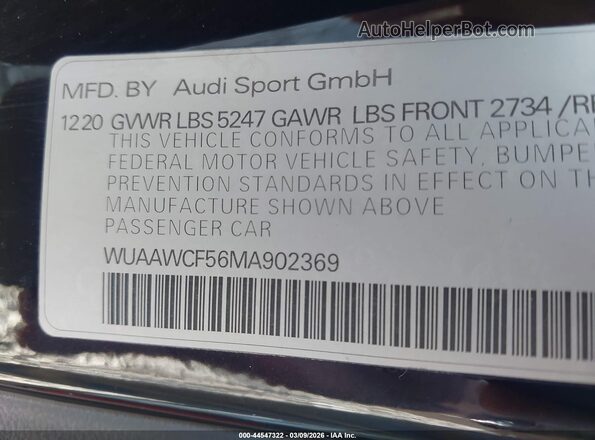 WUAAWCF56MA902369 2021 AUDI RS5 Black Engine compartment view