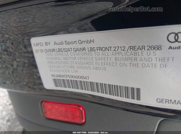 WUABWCF50KA906547 2019 AUDI RS5 Black Widok komory silnika