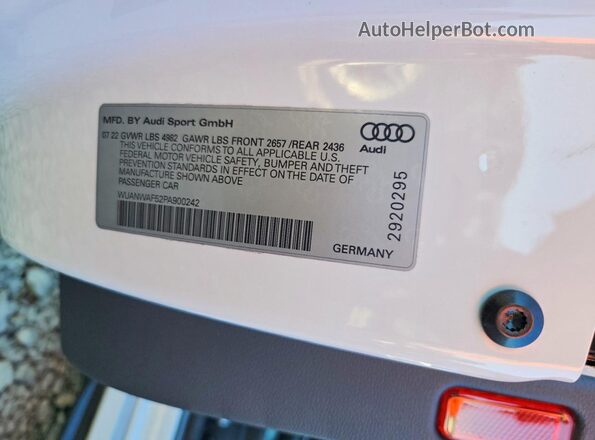 WUANWAF52PA900242 2023 AUDI RS5 Белый Вид наклейки с VIN-кодом