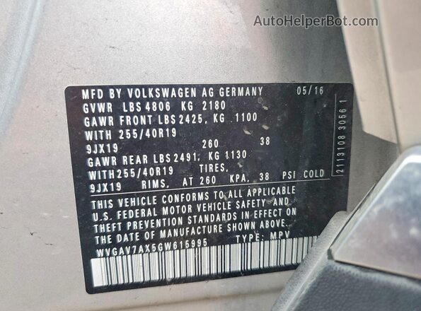 WVGAV7AX5GW615995 2016 VOLKSWAGEN TIGUAN Silver VIN կոդի պիտակի տեսք