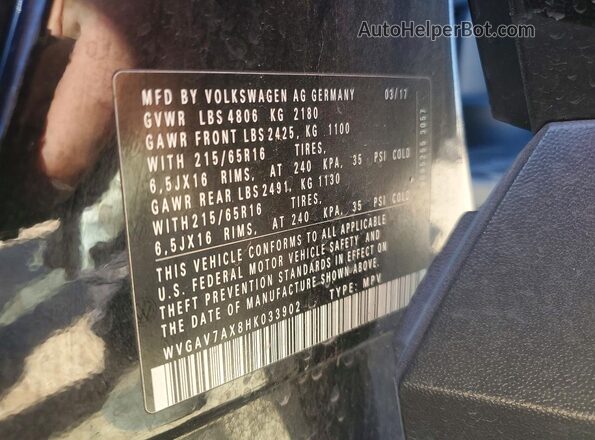 WVGAV7AX8HK033902 2017 VOLKSWAGEN TIGUAN Черный Вид наклейки с VIN-кодом
