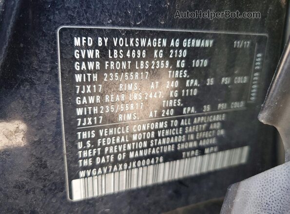 WVGAV7AX9JK000476 2018 VOLKSWAGEN TIGUAN Черный Вид наклейки с VIN-кодом