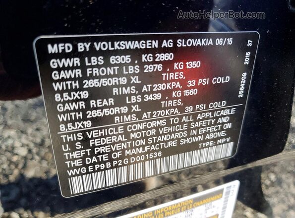 WVGEP9BP2GD001536 2016 VOLKSWAGEN TOUAREG Черный Панорамный вид салона 360°
