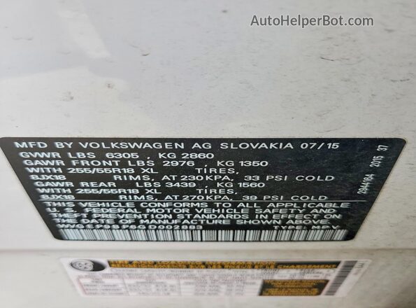 WVGEP9BP6GD002883 2016 VOLKSWAGEN TOUAREG Белый 