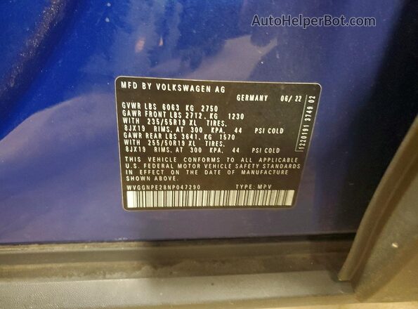 WVGGNPE28NP047290 2022 VOLKSWAGEN ID.4 Blue Widok komory silnika