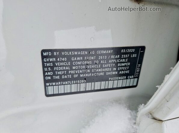 WVWAR7AN7LE015390 2020 VOLKSWAGEN ARTEON Белый Вид наклейки с VIN-кодом