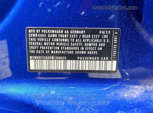 WVWBB7CD0PW196023 2023 VOLKSWAGEN GOLF Синий Вид наклейки с VIN-кодом