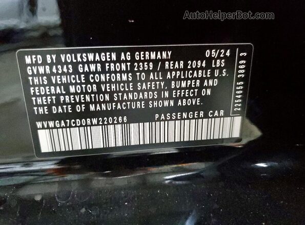 WVWGA7CD0RW220266 2024 VOLKSWAGEN GTI Черный Вид наклейки с VIN-кодом