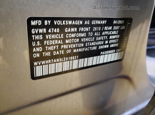 WVWHR7AN3LE018821 2020 VOLKSWAGEN ARTEON Серебряный Вид подкапотного пространства
