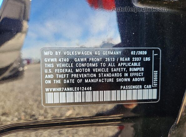 WVWHR7AN6LE012446 2020 VOLKSWAGEN ARTEON Черный Вид наклейки с VIN-кодом