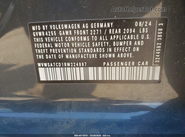 WVWSA7CD1RW224997 2024 VOLKSWAGEN GOLF Серый Вид подкапотного пространства