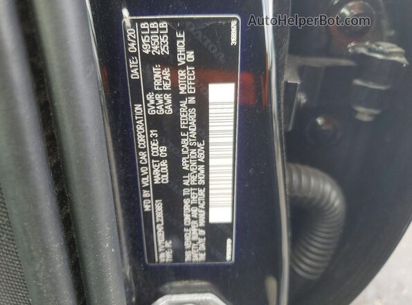 YV1102EM7L2393851 2020 VOLVO V60 Black VIN sticker view