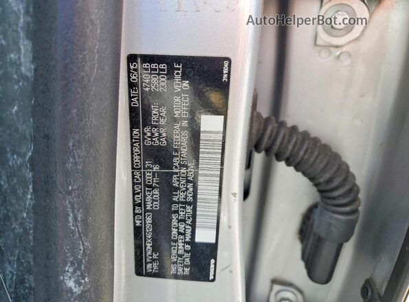 YV140MEK4G1291863 2016 VOLVO V60 Серебряный Вид наклейки с VIN-кодом