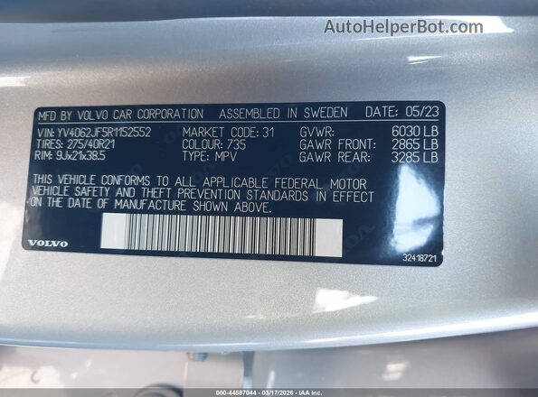 YV4062JF5R1152552 2024 VOLVO XC90 Серебряный Вид подкапотного пространства