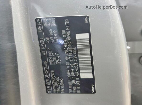 YV4062PN5P1998210 2023 VOLVO XC90 Silver Widok naklejki z numerem VIN