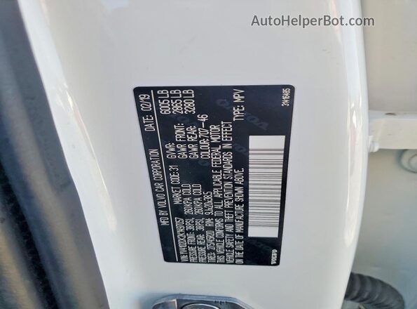 YV4102CK2K1497057 2019 VOLVO XC90 Белый Вид наклейки с VIN-кодом
