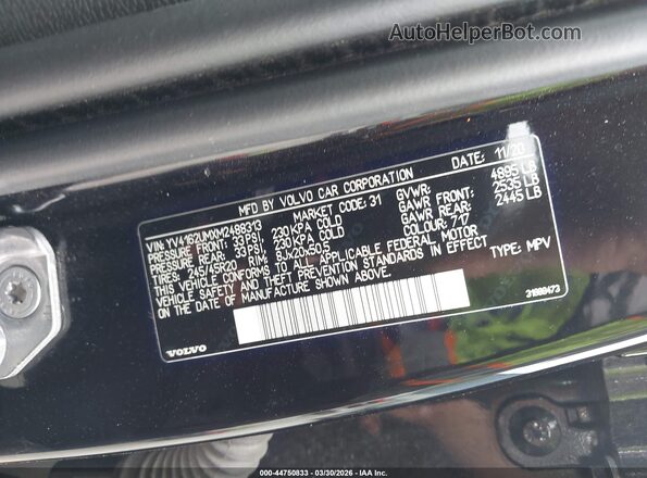 YV4162UMXM2488313 2021 VOLVO XC40 Black Engine compartment view