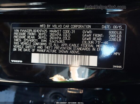 YV4A22PL0G1017425 2016 VOLVO XC90 Black Widok komory silnika