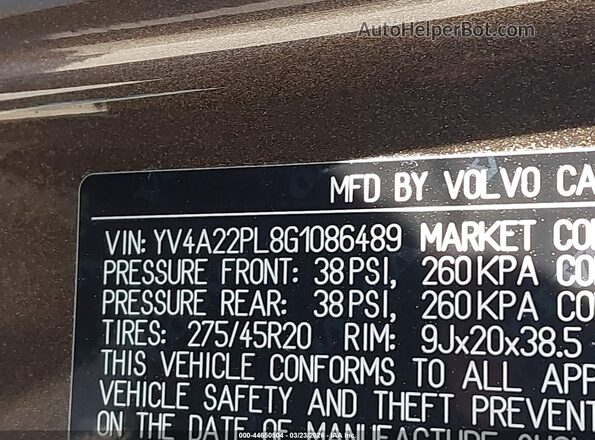 YV4A22PL8G1086489 2016 VOLVO XC90 Brown ძრავის განყოფილების ხედი