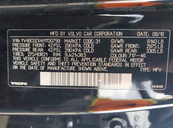 YV4BC0ZX4H1130799 2017 VOLVO XC90 Black Widok komory silnika