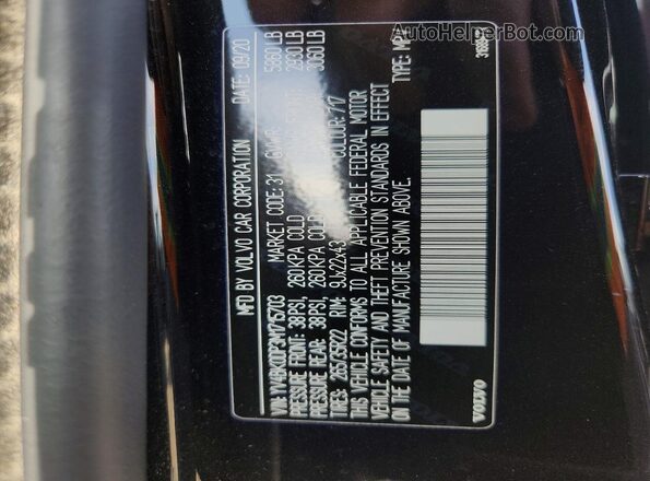 YV4BK0DP3M1715703 2021 VOLVO XC60 Черный Вид наклейки с VIN-кодом