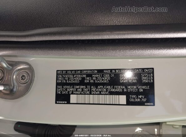 YV4ED3GL4P2064288 2023 VOLVO C40 RECHARGE PURE ELECTRIC White ძრავის განყოფილების ხედი