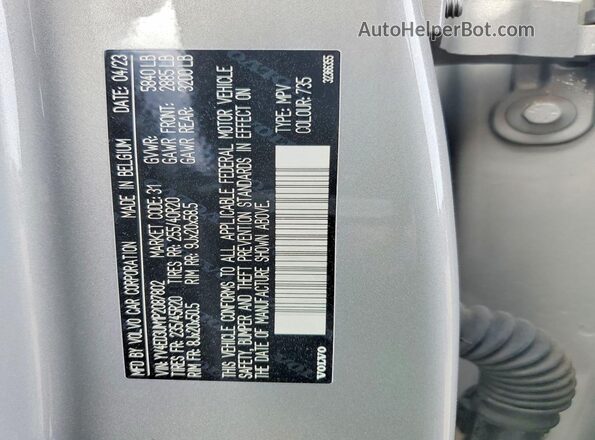 YV4ED3UM1P2087802 2023 VOLVO XC40 Серебряный Вид наклейки с VIN-кодом