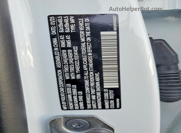 YV4EK3ZL1SS141422 2025 VOLVO EX30 Белый Вид наклейки с VIN-кодом
