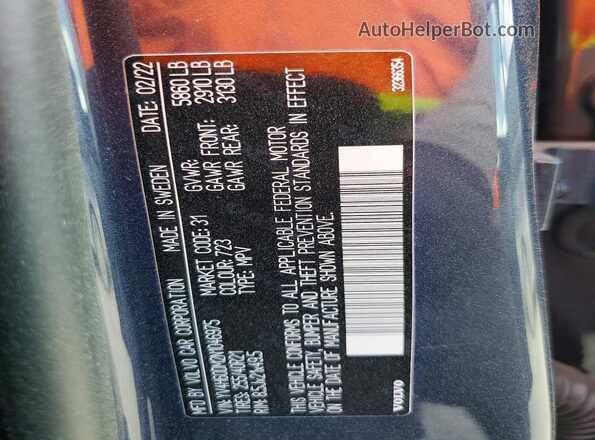 YV4H60DM2N1046975 2022 VOLVO XC60 Gray Widok naklejki z numerem VIN