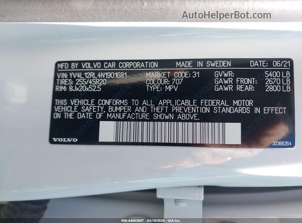 YV4L12RL4N1901681 2022 VOLVO XC60 Белый Вид подкапотного пространства