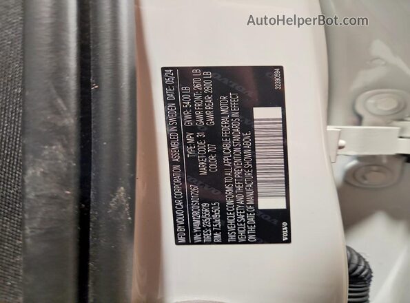 YV4M12RC0S1017267 2025 VOLVO XC60 White Widok naklejki z numerem VIN