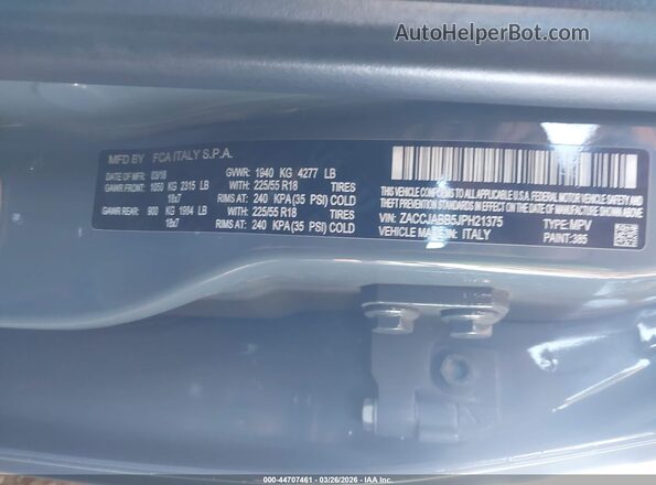 ZACCJABB5JPH21375 2018 JEEP RENEGADE Серый Вид подкапотного пространства