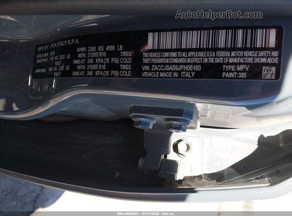 ZACCJBAB9JPH06160 2018 JEEP RENEGADE Серый Вид подкапотного пространства