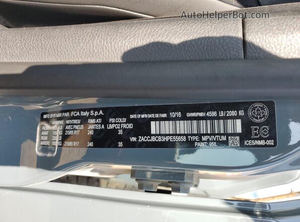 ZACCJBCB3HPE55658 2017 JEEP RENEGADE Gray Widok naklejki z numerem VIN