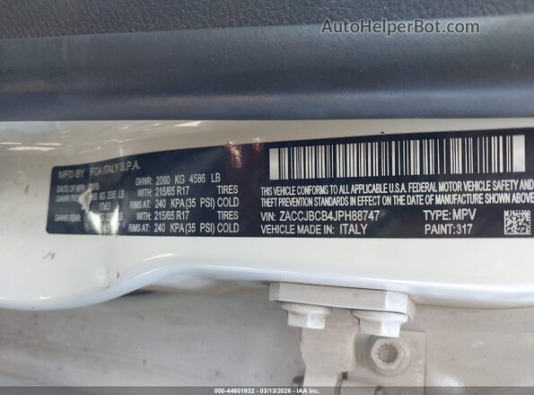 ZACCJBCB4JPH88747 2018 JEEP RENEGADE Белый Вид подкапотного пространства
